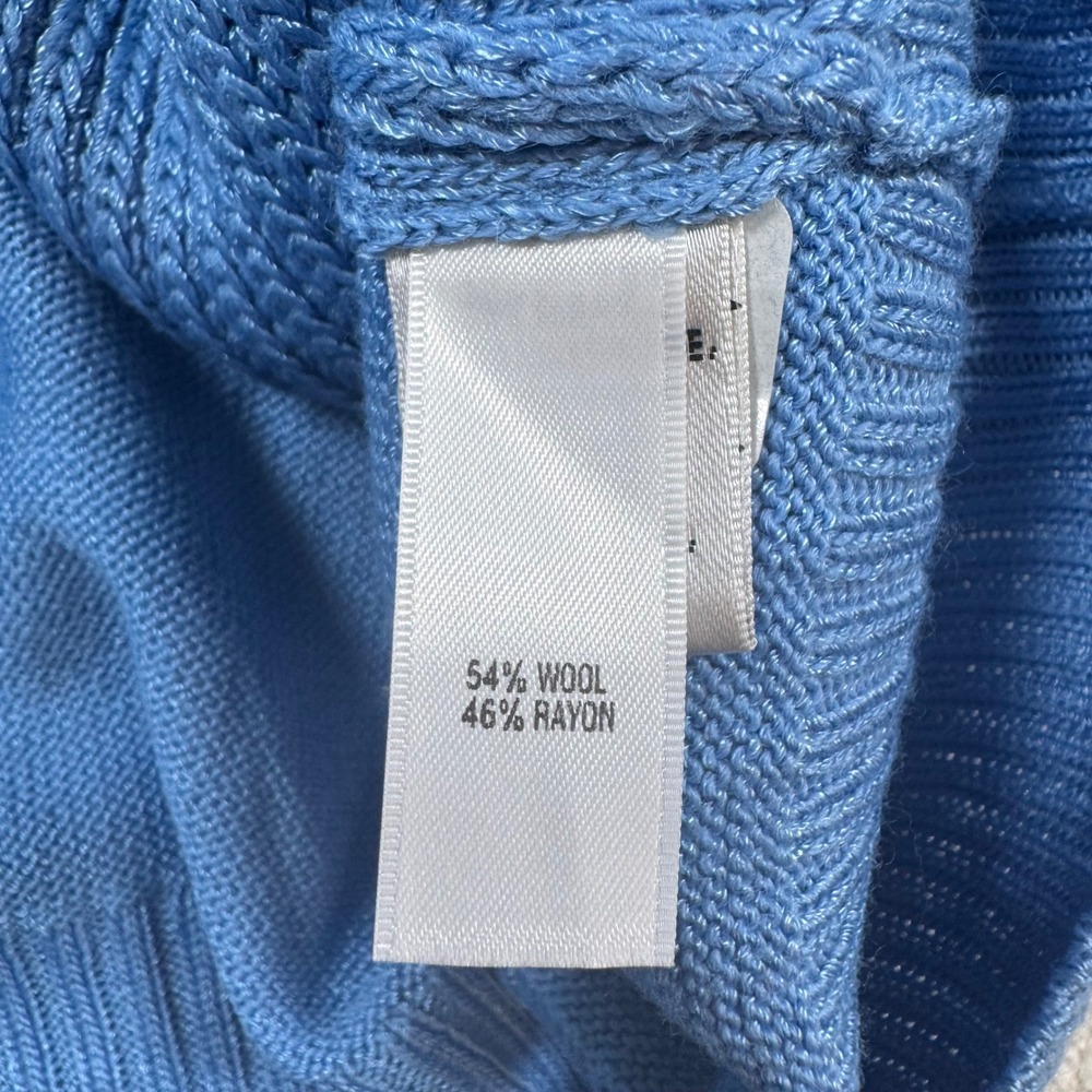 St. John Cardigan Women Large Blue Wool Blend V-Neck Ribbed Button Front Sweater - Picture 5 of 9